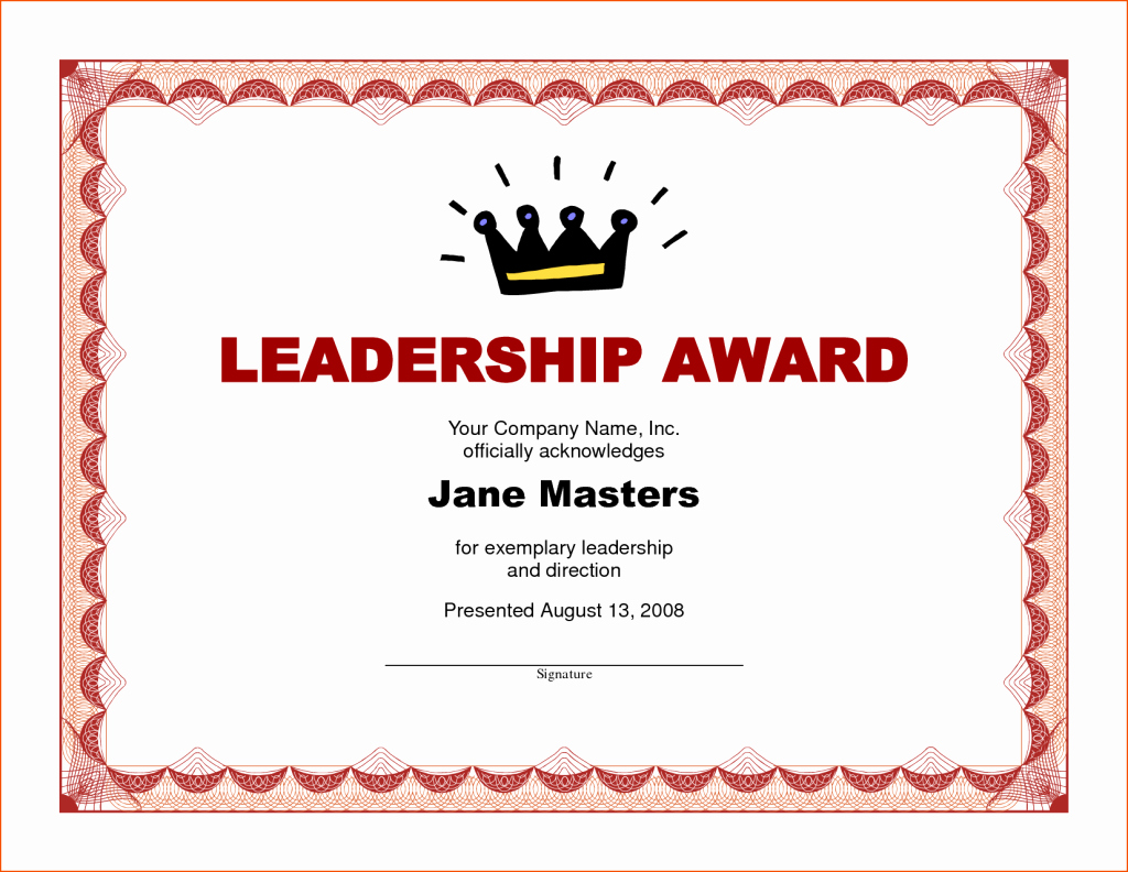Scholarship Certificate Template for Word Best Of Great Template Sample for Leadership Award with Crown and