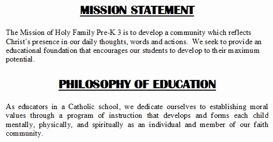 School Of Nursing Mission Statement Examples Awesome Mission Statement Holy Family Preschool 3 Early