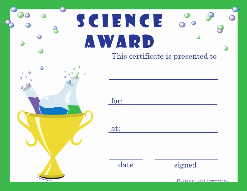 Science Fair Award Certificate Fresh Free Science Certificates Certificate Free Science
