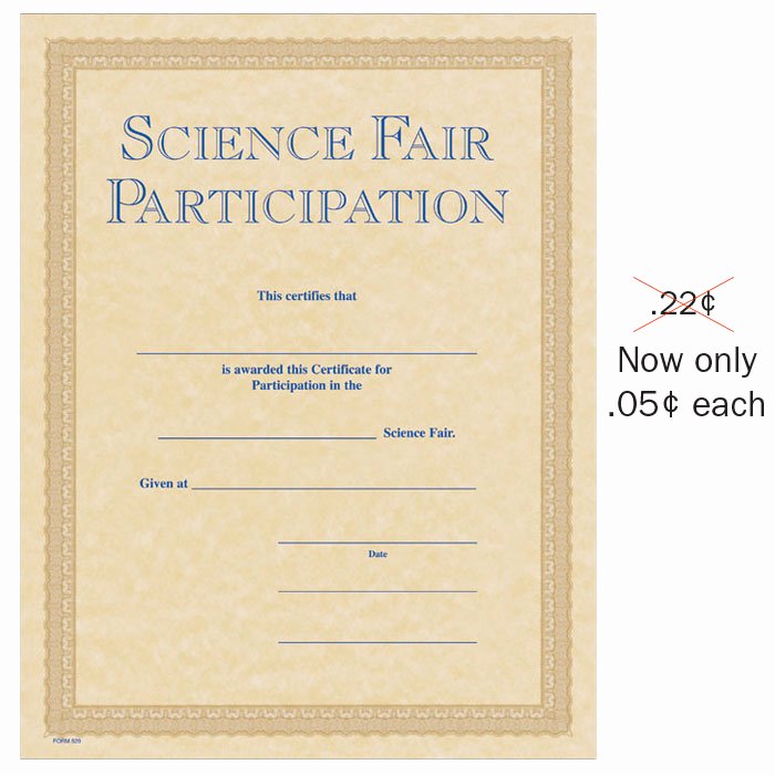Science Fair Award Certificate Inspirational Science Fair Participation Gold Parchtone Certificate