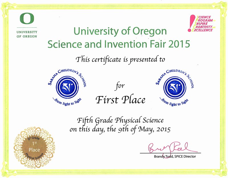 Science Fair Award Certificates New News • Saraha Children S School