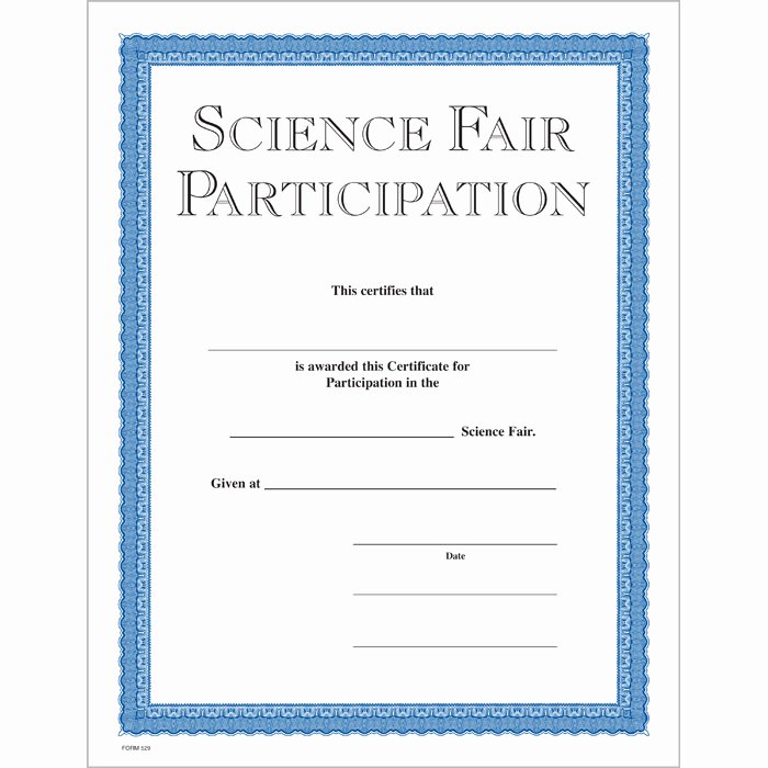 Science Fair Certificates Of Participation Luxury Science Fair Participation Blue Parchtone Certificate