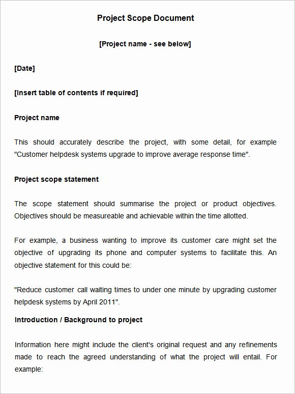 Scope Of Work Sample for Construction Awesome Scope Document Template