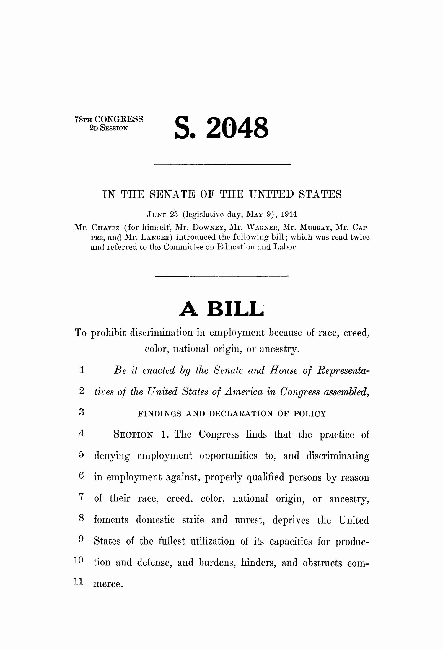Senate Bill Template Lovely 78th U S Congress Second Session Senate Bill 2048 the