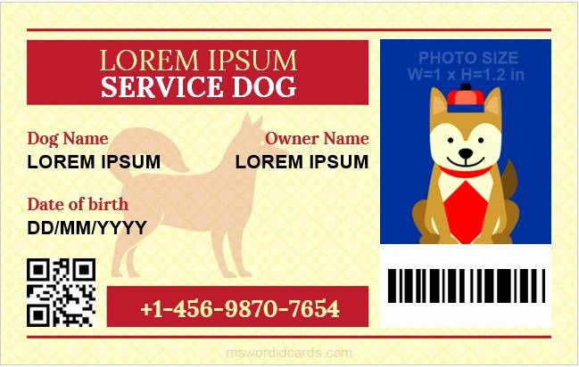Service Dog Certificate Template Free New Service Dog Id Card Templates