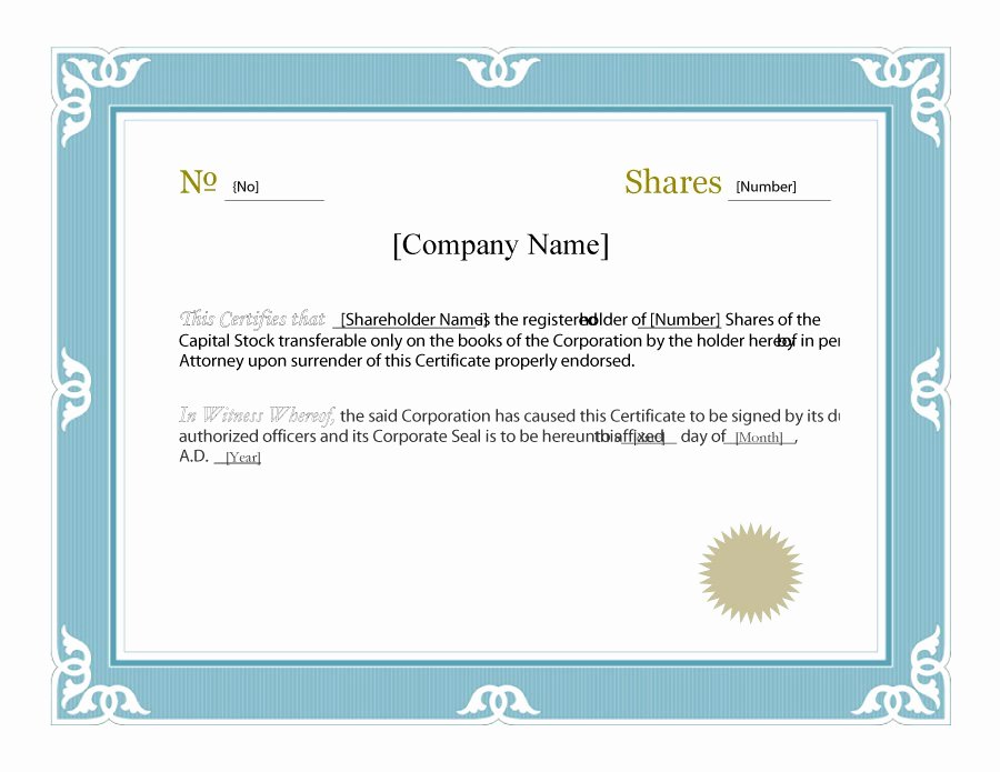 Share Certificate Template Free Download Beautiful 40 Free Stock Certificate Templates Word Pdf
