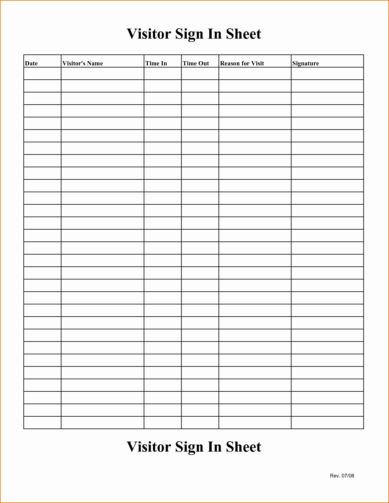 Sign In Template Pdf Awesome 5 Blank Sign In Sheet