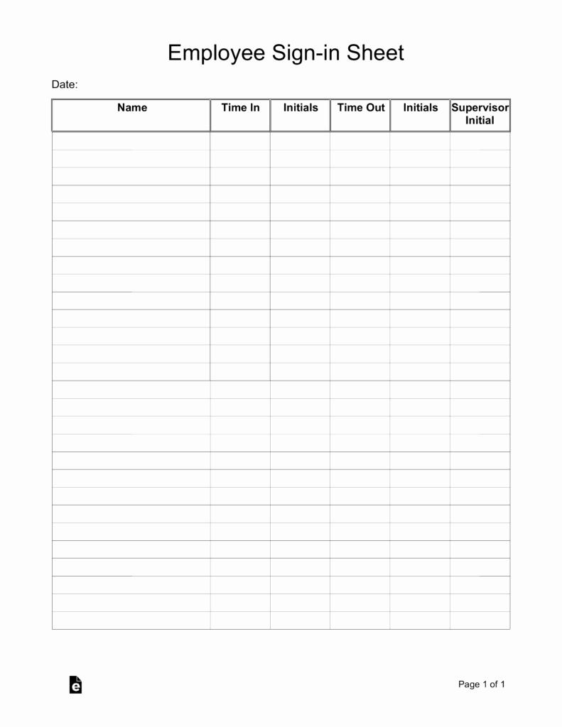 Sign In Template Pdf Awesome Employee Sign In Sheet Template