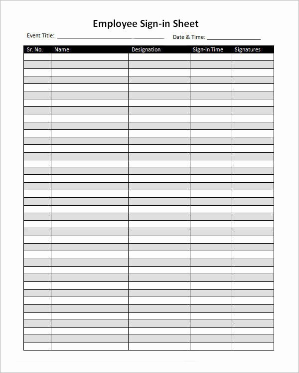 Sign In Template Pdf Lovely Easy to Use Employee Sign In Sheet Template for Ms Word
