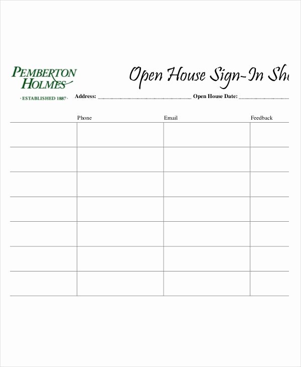 Sign In Template Pdf Unique Open House Sign In Sheet Templates 12 Free Pdf
