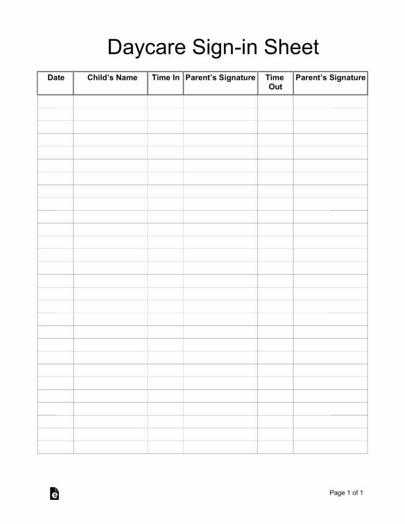 Signing In and Out form Awesome Daycare Sign In Sheet Template