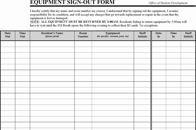 Signing In and Out form New 1 Equipment Sign Out Sheet Free Download