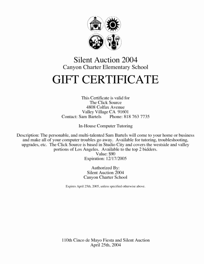Silent Auction Certificate Template Luxury Silent Auction Gift Certificate Template