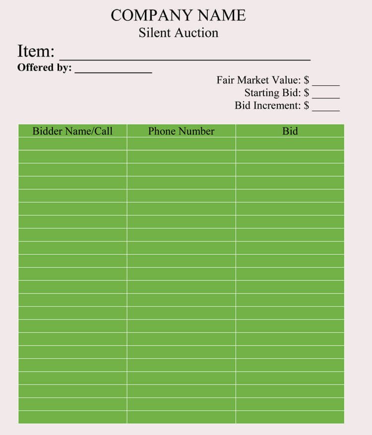 Silent Auction Item Description Template Lovely Bid Sheet Templates for Silent Auction In Word Excel