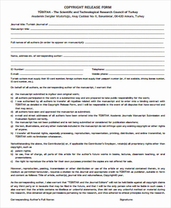 Simple Copyright Statement Elegant Sample Copyright Release form 9 Examples In Word Pdf