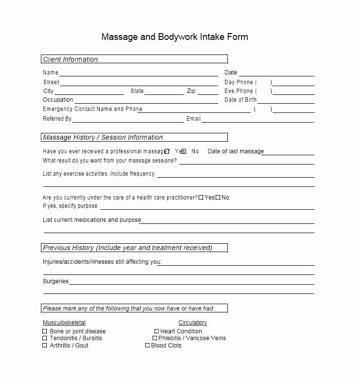 Simple Massage Intake form Elegant 59 Best Massage Intake forms for Any Client Printable