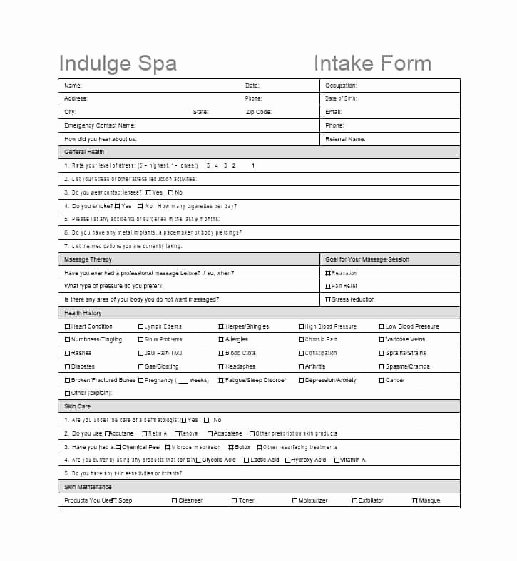 Simple Massage Intake form Inspirational 59 Best Massage Intake forms for Any Client Printable