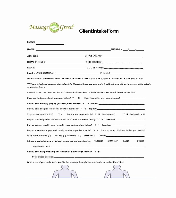 Simple Massage Intake form Lovely 59 Best Massage Intake forms for Any Client Printable