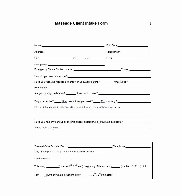 Simple Massage Intake form Luxury 59 Best Massage Intake forms for Any Client Printable