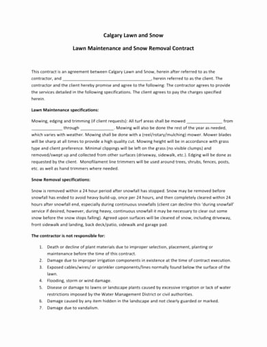 Snow Removal Contract Example Fresh 10 Lawn Care Contract Examples and Templates [download