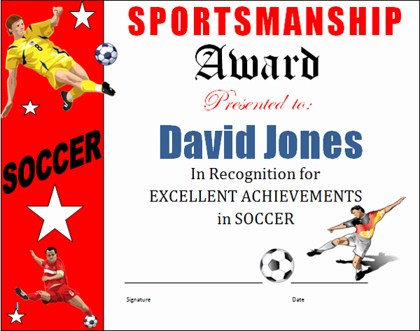 Soccer Award Certificate Templates Unique soccer Sportsmanship Award Certificate