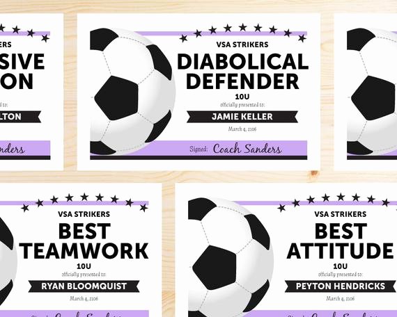 Soccer Awards Certificates Templates Elegant Editable soccer Award Certificates Instant Download