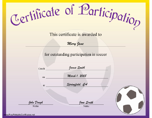 Soccer Certificate Award Ideas New Free soccer Participation Certificate