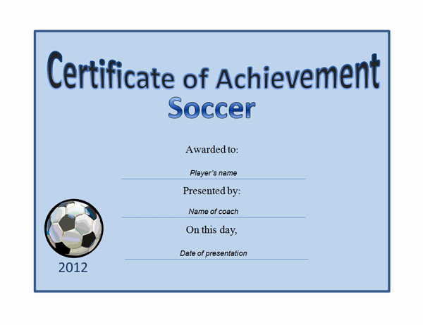 Soccer Certificate Of Achievement New soccer Award Certificate