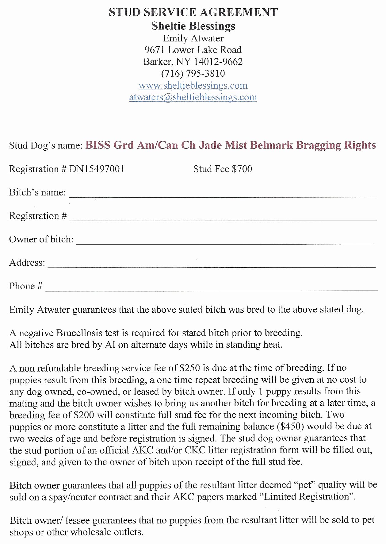 Spay Neuter Contract Template