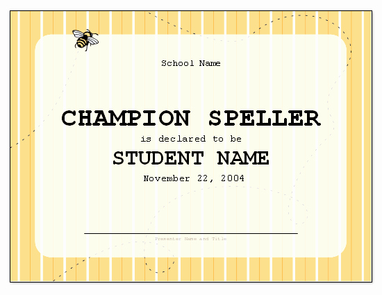 spelling bee certificates