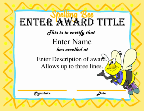 Spelling Bee Certificate Template Unique Spelling Bee Award Certificate Template Spelling Bee Free