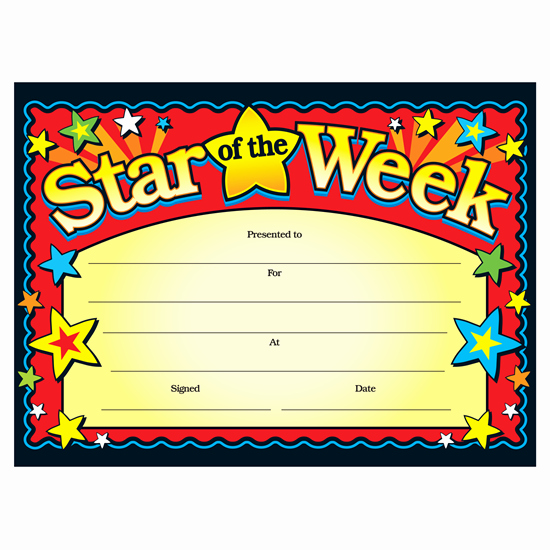 Star Of the Week Certificate Fresh Star the Week Children S Certificates
