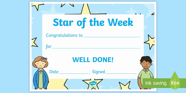 Star Of the Week Certificate Luxury Star Of the Week Decorative Certificate Certificate