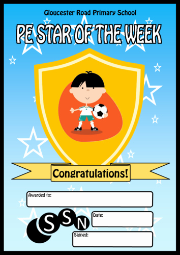 pe star of the week certificate