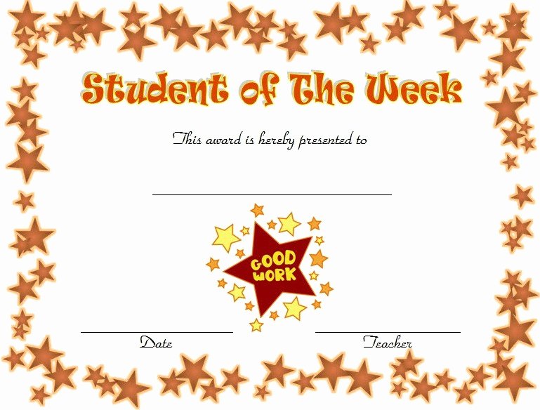 Star Of the Week Template Lovely Student Of the Week Certificate top 10 Super Star