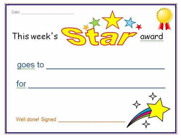 Star Of the Week Templates Lovely Printable Award Certificate Templates