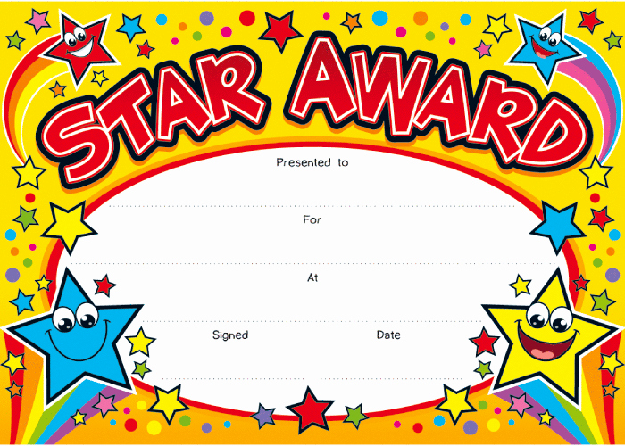 Star Student Award Printable Lovely Star Award Award One Certificate Each Week On A Friday