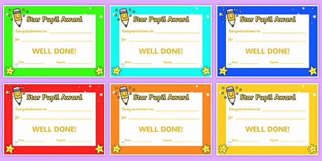 Star Student Award Printable Unique Free Star Pupil Award Certificates Star Pupil Award