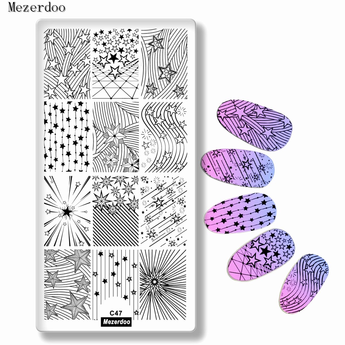 Star Template with Lines Lovely Geometric Line Pattern Rectangle Nail Stamping Plates Star