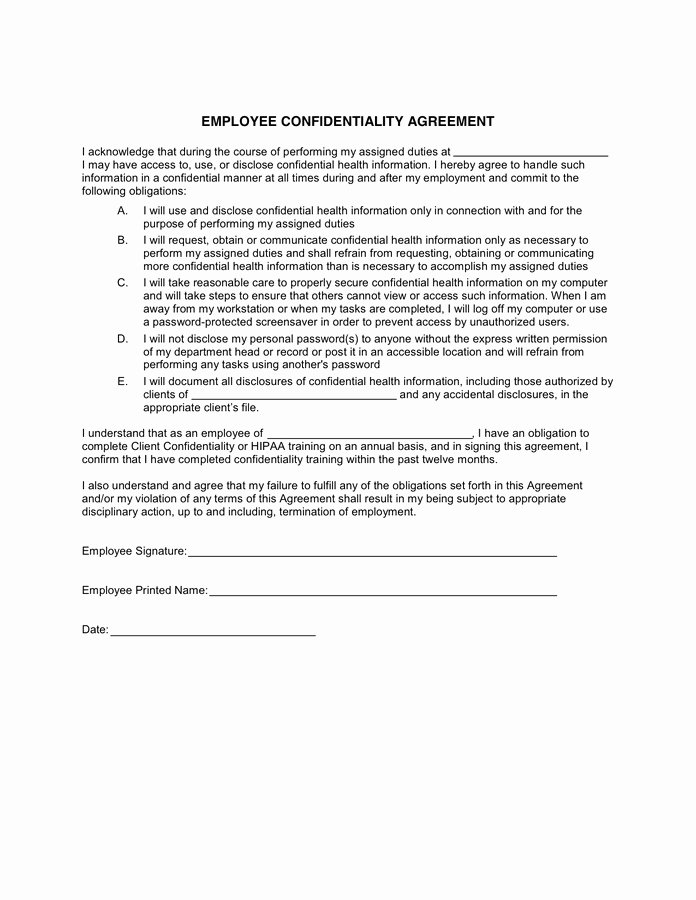 Statement Of Confidentiality Sample Best Of 19 Perfect Employer Employee Confidentiality Agreement