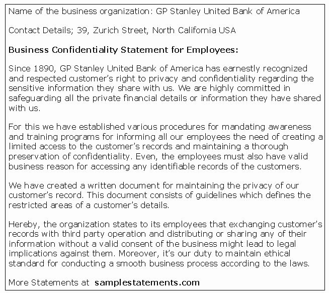 Statement Of Confidentiality Sample Elegant Business Confidentiality Statement