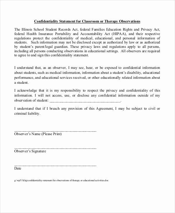Statement Of Confidentiality Sample New 10 Sample Confidentiality Statements Pdf Word