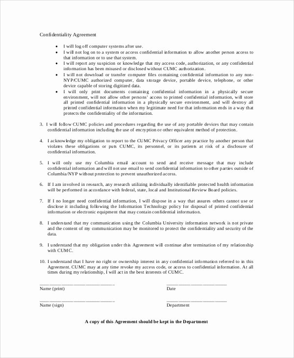 Statement Of Confidentiality Sample Unique Sample Employee Confidentiality Agreement 8 Documents