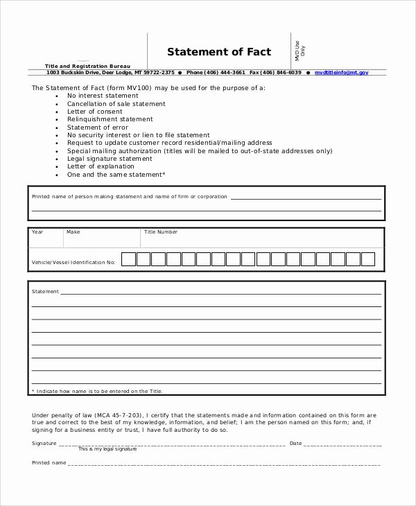 Statement Of Facts Awesome Free Statement form