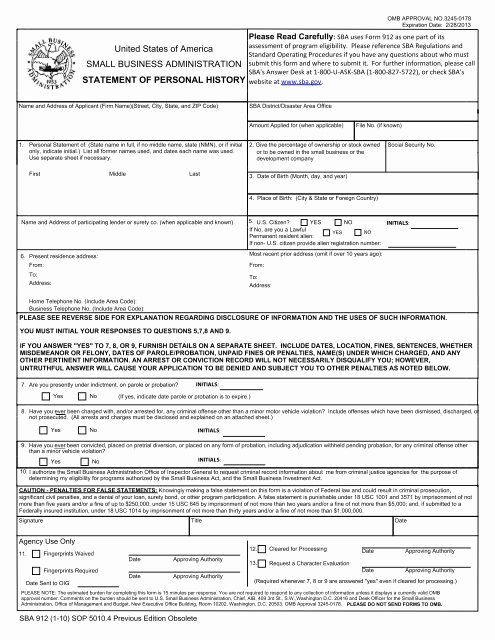 Statement Of Personal History form Best Of Sba form 912 Statement Of Personal History Mainsource Bank