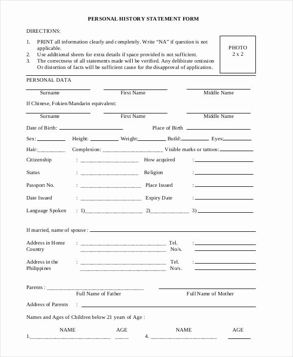 Statement Of Personal History Luxury Free 33 Free Statement forms