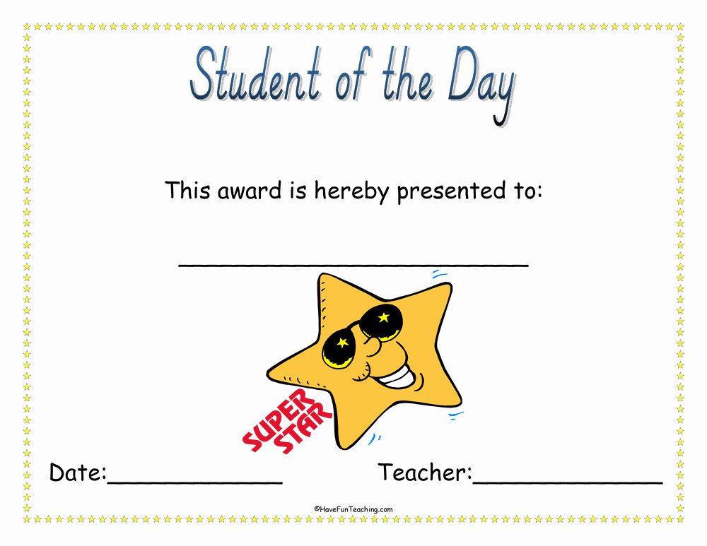 Student Of the Day Certificate Fresh Student Of the Day Award Certificate