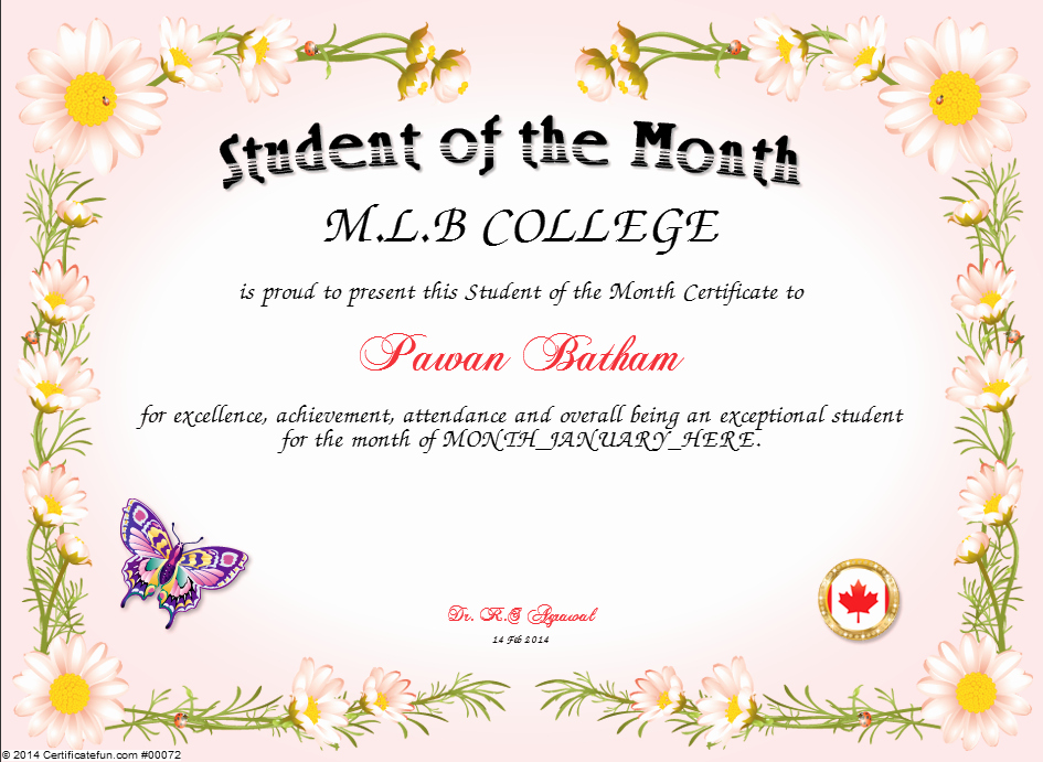 Student Of the Month Certificate Elegant Student Of the Month Certificate