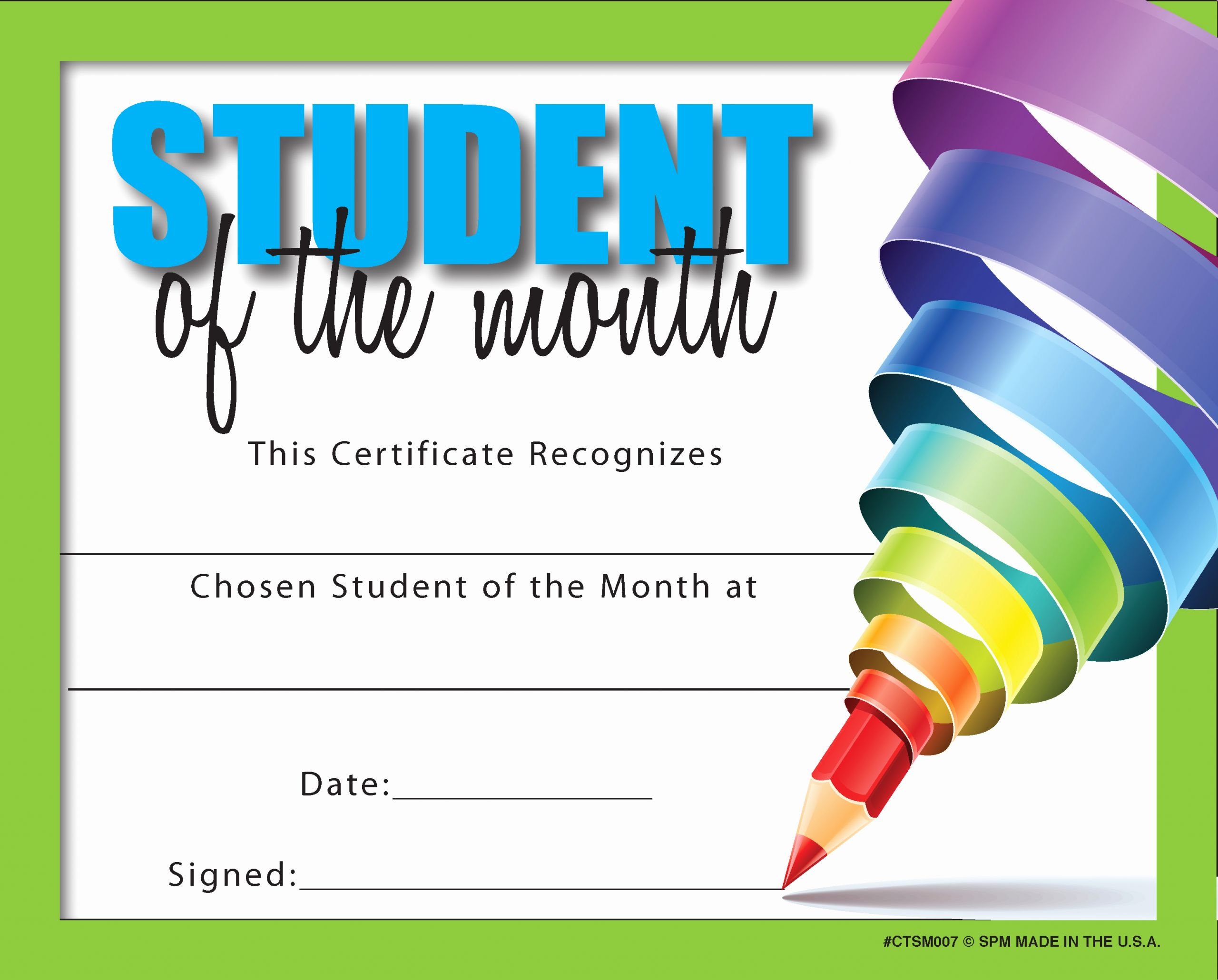 Student Of the Month Certificate New Certificate for Student Of the Month Ctsm007 School