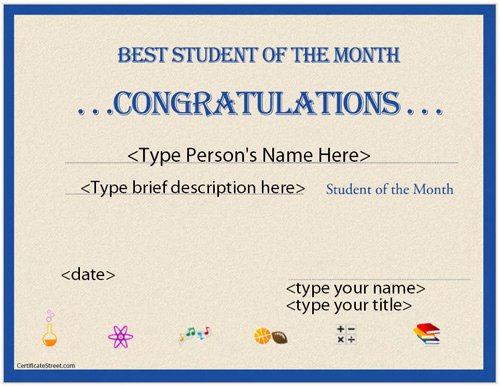Student Of the Month Certificate Template Luxury Certificate Street Free Award Certificate Templates No